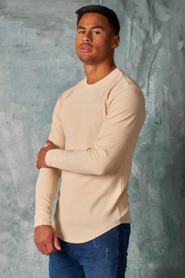 Men TShirt Manches Longues Textur Beige Beige Brentiny Paris TShirts