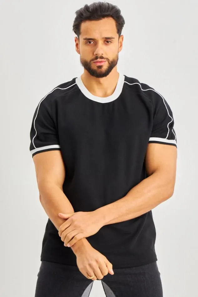 Men TShirt Noir Col Blanc Black Brentiny Paris TShirts