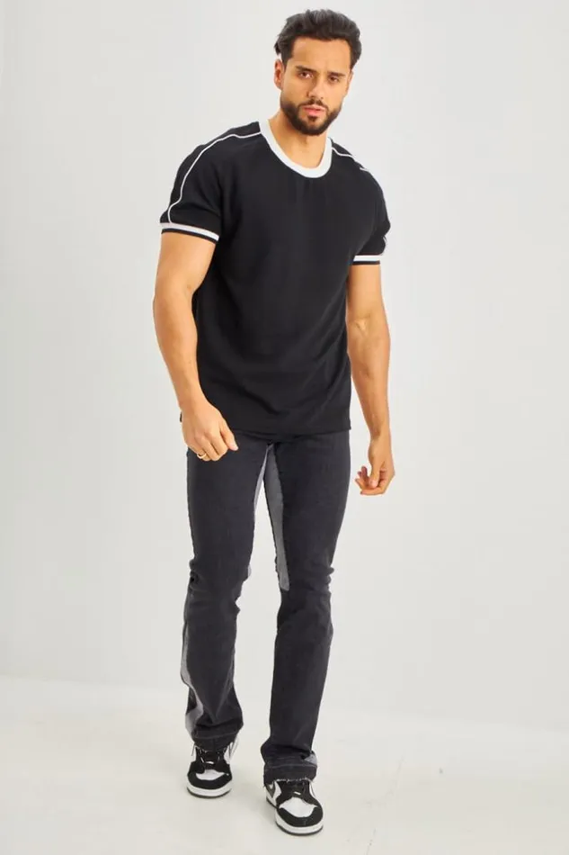 Men TShirt Noir Col Blanc Black Brentiny Paris TShirts