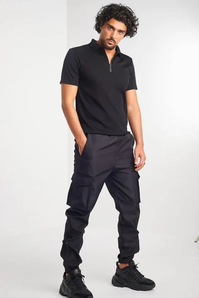 Men TShirt Pliss Col Fermeture clair Noir Black Brentiny Paris TShirts