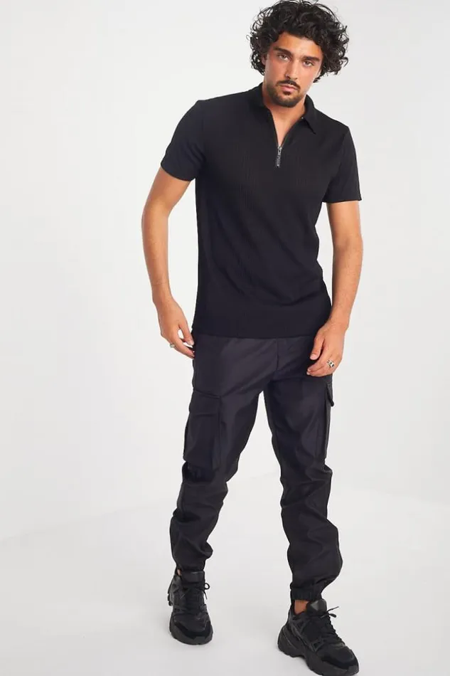 Men TShirt Pliss Col Fermeture clair Noir Black Brentiny Paris TShirts