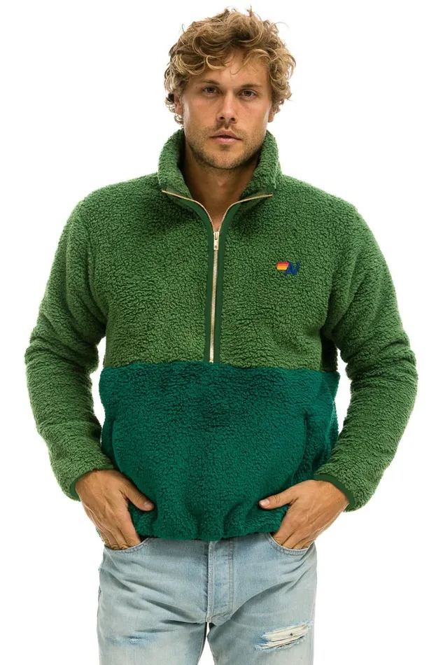Men TEDDY UNISEX HALF ZIP COLOR BLOCK JACKET 8211 GARDEN GREEN Aviator Nation Outerwear Men TEDDY UNISEX HALF ZIP COLOR BLOCK JACKET 8211 GARDEN GREEN Aviator Nation Outerwear
