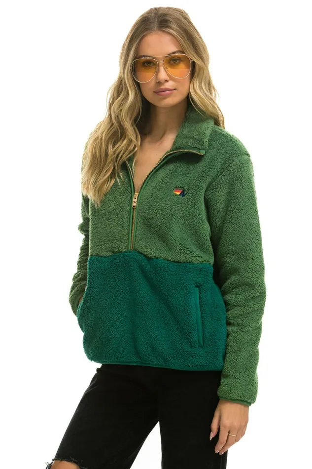 Men TEDDY UNISEX HALF ZIP COLOR BLOCK JACKET 8211 GARDEN GREEN Aviator Nation Outerwear Men TEDDY UNISEX HALF ZIP COLOR BLOCK JACKET 8211 GARDEN GREEN Aviator Nation Outerwear