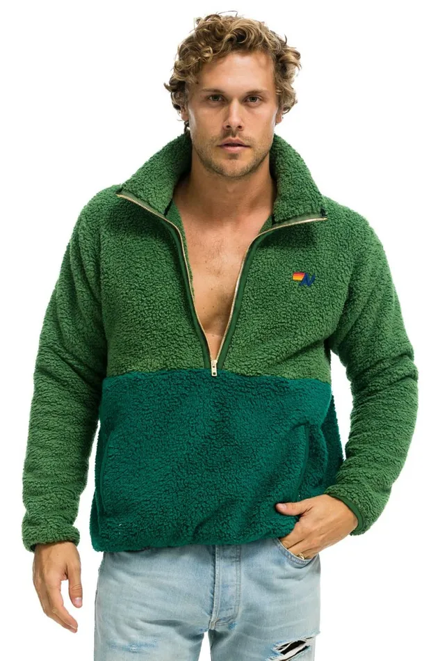 Men TEDDY UNISEX HALF ZIP COLOR BLOCK JACKET 8211 GARDEN GREEN Aviator Nation Outerwear Men TEDDY UNISEX HALF ZIP COLOR BLOCK JACKET 8211 GARDEN GREEN Aviator Nation Outerwear