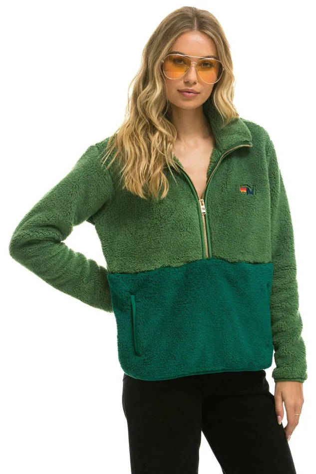 Men TEDDY UNISEX HALF ZIP COLOR BLOCK JACKET 8211 GARDEN GREEN Aviator Nation Outerwear Men TEDDY UNISEX HALF ZIP COLOR BLOCK JACKET 8211 GARDEN GREEN Aviator Nation Outerwear