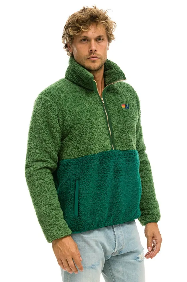 Men TEDDY UNISEX HALF ZIP COLOR BLOCK JACKET 8211 GARDEN GREEN Aviator Nation Outerwear Men TEDDY UNISEX HALF ZIP COLOR BLOCK JACKET 8211 GARDEN GREEN Aviator Nation Outerwear