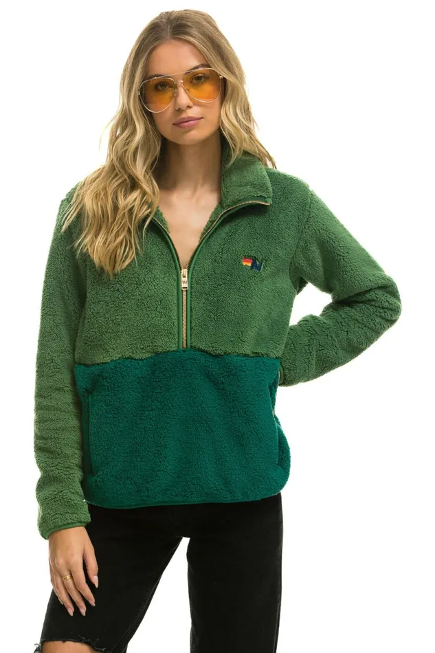 Men TEDDY UNISEX HALF ZIP COLOR BLOCK JACKET 8211 GARDEN GREEN Aviator Nation Outerwear Men TEDDY UNISEX HALF ZIP COLOR BLOCK JACKET 8211 GARDEN GREEN Aviator Nation Outerwear