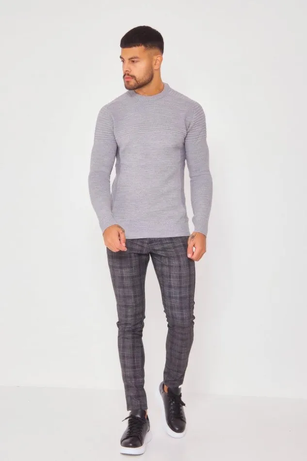 Men Textured Knit Jumper With Crew Neck In Grey Grey Brentiny Paris Sweatshirts and Pullovers