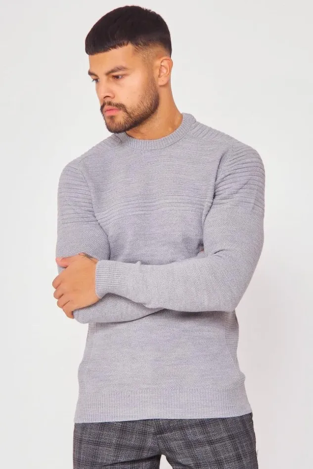 Men Textured Knit Jumper With Crew Neck In Grey Grey Brentiny Paris Sweatshirts and Pullovers
