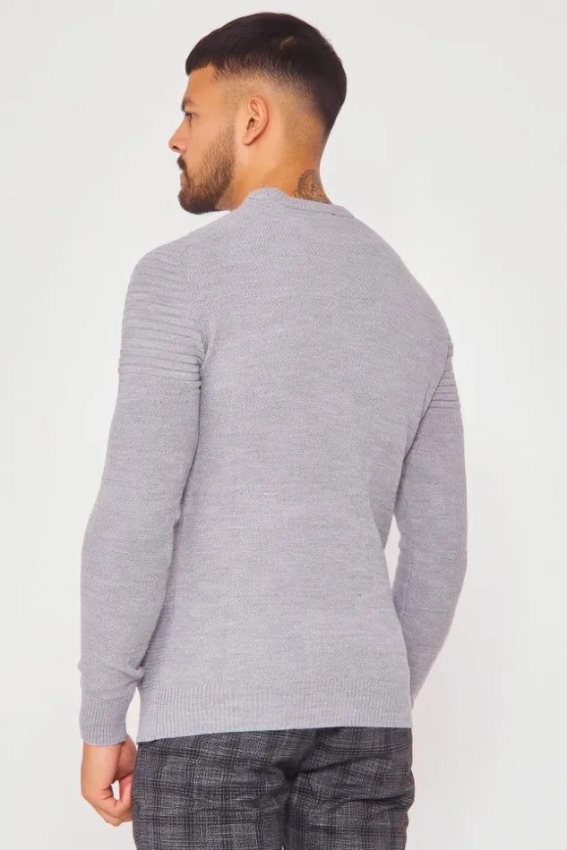 Men Textured Knit Jumper With Crew Neck In Grey Grey Brentiny Paris Sweatshirts and Pullovers