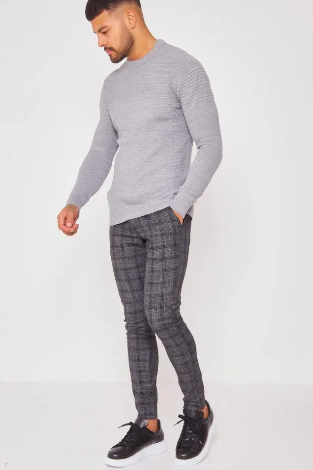 Men Textured Knit Jumper With Crew Neck In Grey Grey Brentiny Paris Sweatshirts and Pullovers