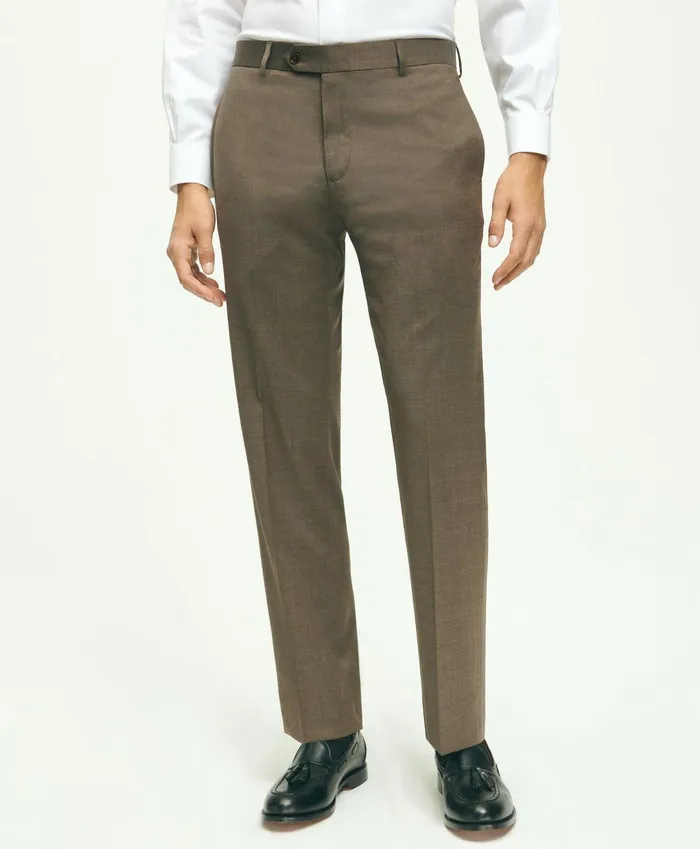 Men Traditional Fit Wool 1818 Dress Pants Brown Brooks Brothers Dress Pants