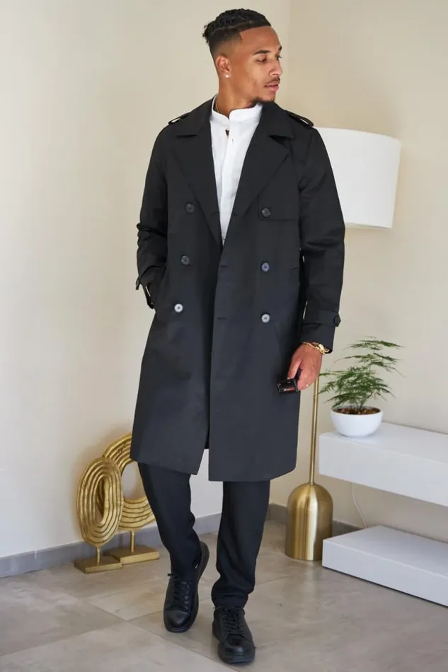 Men Trench Long Noir Black Brentiny Paris Jackets