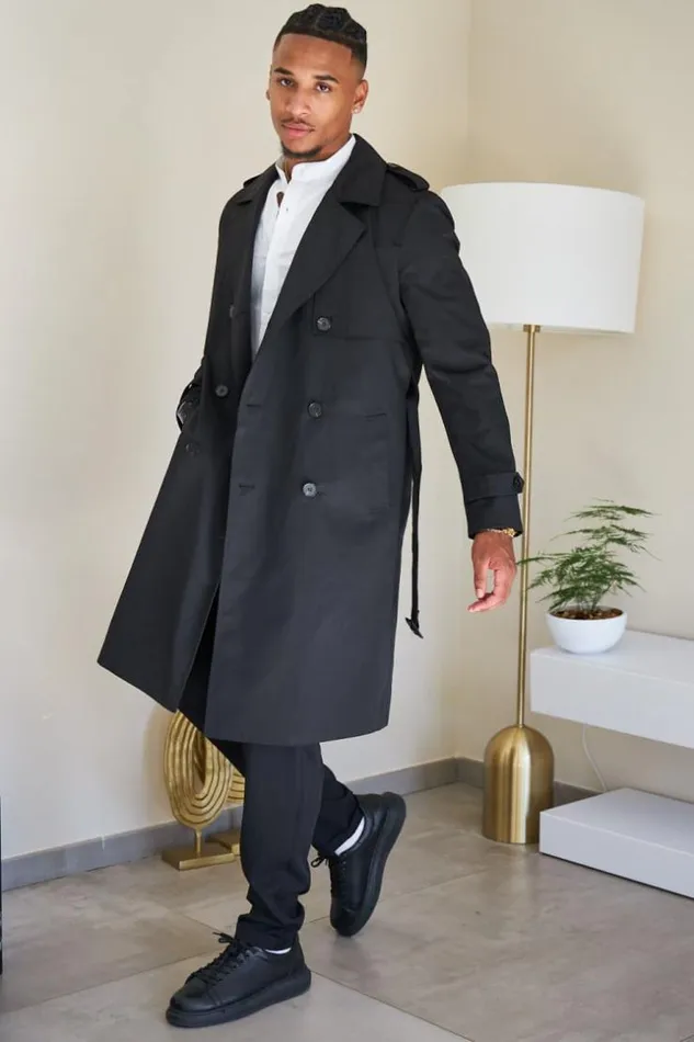Men Trench Long Noir Black Brentiny Paris Jackets
