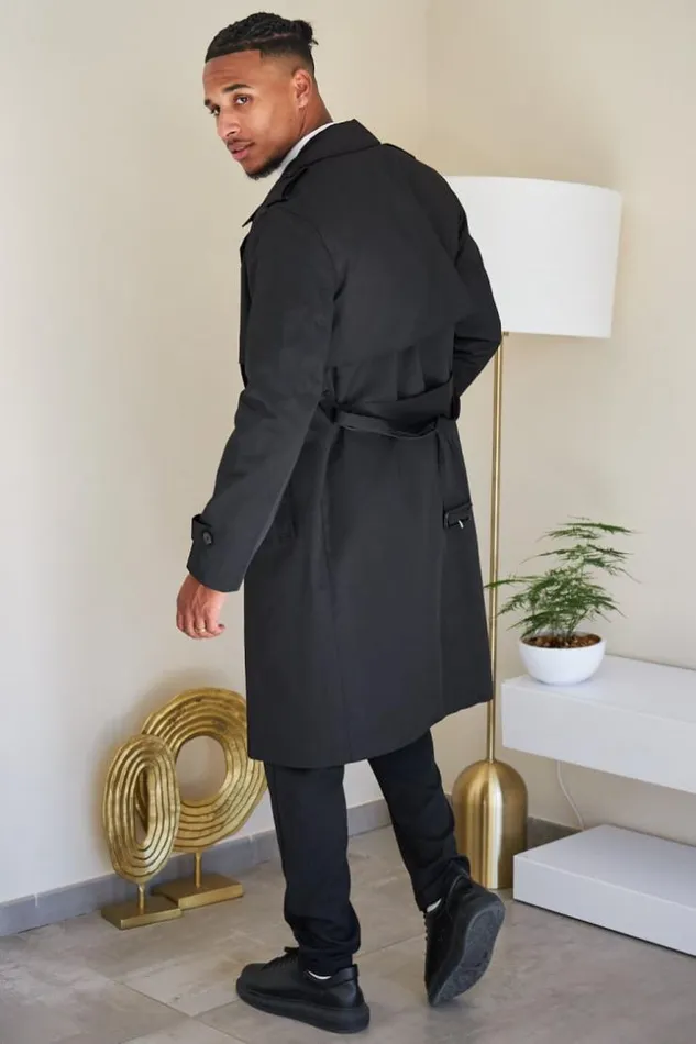 Men Trench Long Noir Black Brentiny Paris Jackets