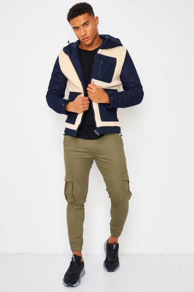 Men Two Material Teddy Borg Jacket With Jean Panels In Blue Blue Brentiny Paris Jackets