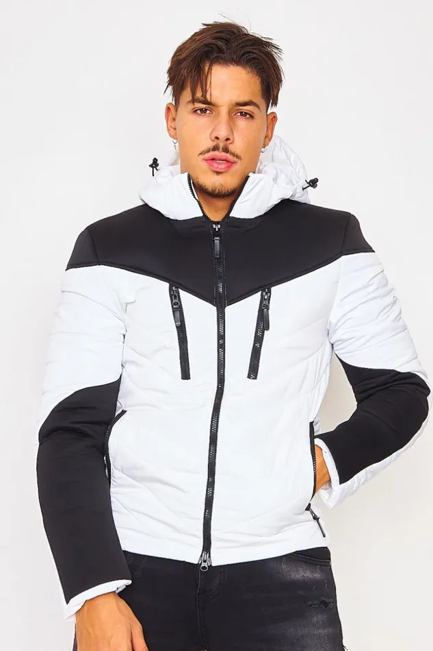 Men Two Material Thin Down Jacket In White And Black White Brentiny Paris Parkas And Down Jackets Men Two Material Thin Down Jacket In White And Black White Brentiny Paris Parkas And Down Jackets