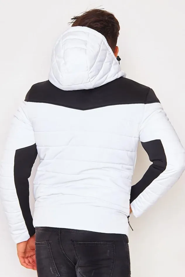 Men Two Material Thin Down Jacket In White And Black White Brentiny Paris Parkas And Down Jackets