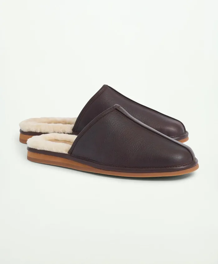 Men Vail Shearling Scuff Slipper Dark Brown Brooks Brothers Shoes