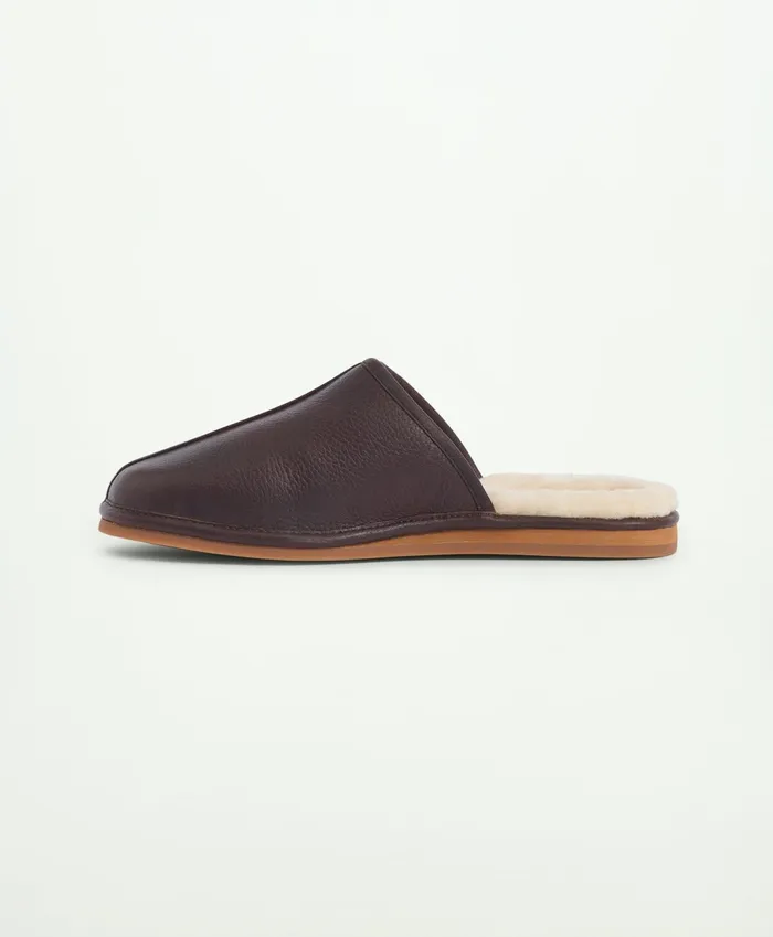 Men Vail Shearling Scuff Slipper Dark Brown Brooks Brothers Shoes