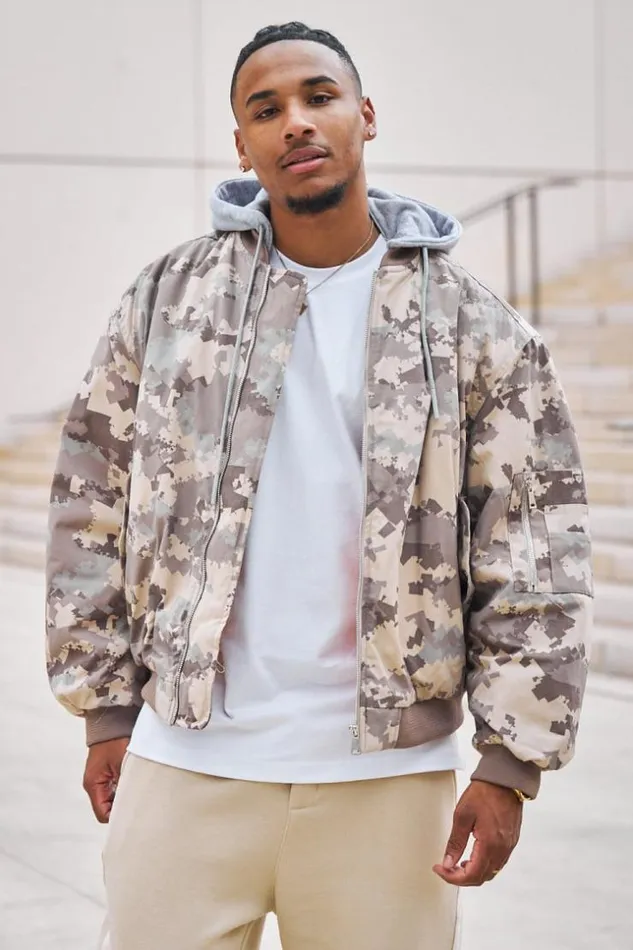 Men Veste BiMatire Capuche Camouflage Beige Beige Brentiny Paris Jackets