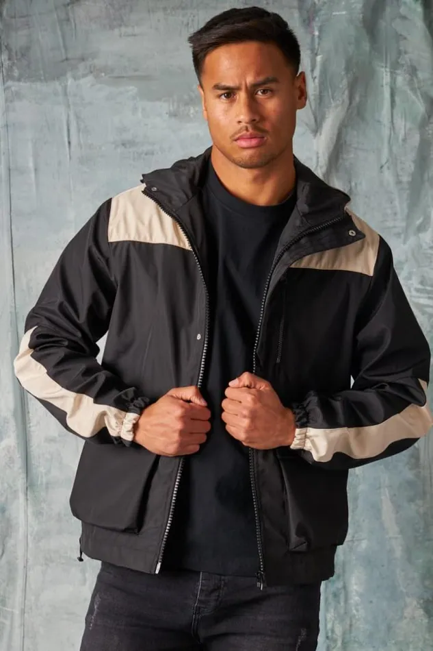 Men Veste Capuche Bicolore BeigeNoir Black Brentiny Paris Jackets
