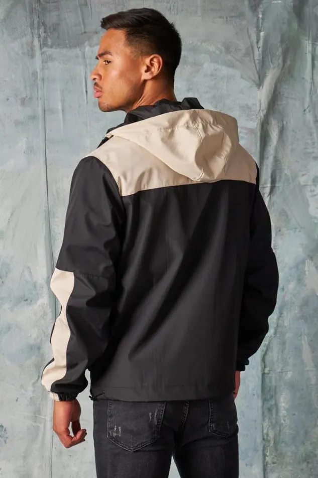 Men Veste Capuche Bicolore BeigeNoir Black Brentiny Paris Jackets