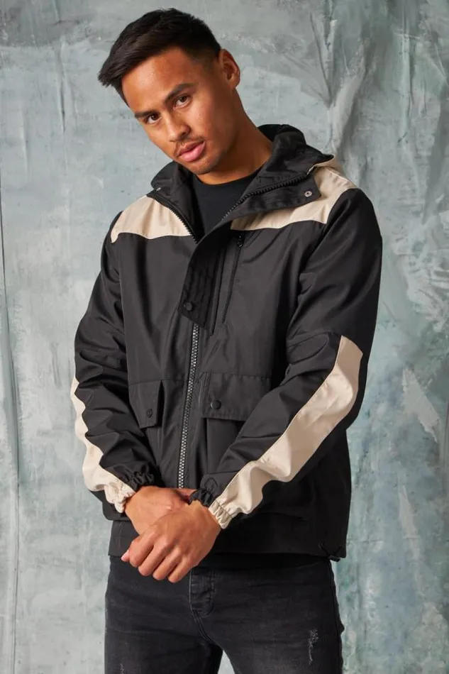 Men Veste Capuche Bicolore BeigeNoir Black Brentiny Paris Jackets