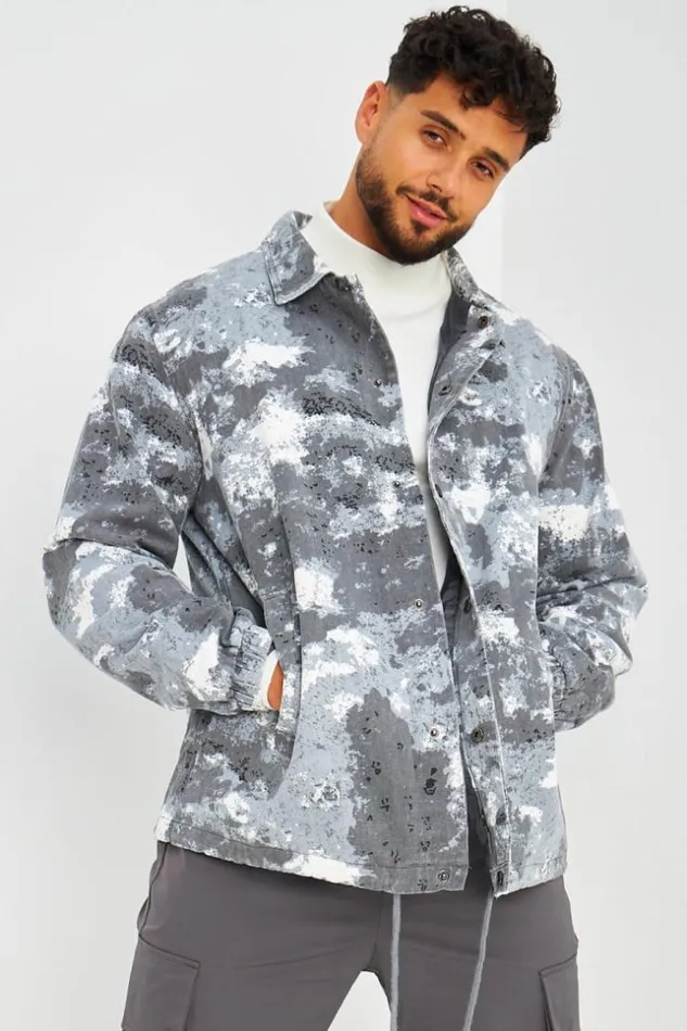 Men Veste En Jeans Grise Tachete Grey Brentiny Paris Jackets