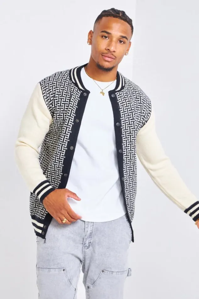 Men Veste Noire En Laine Motif Grec Black Brentiny Paris Jackets