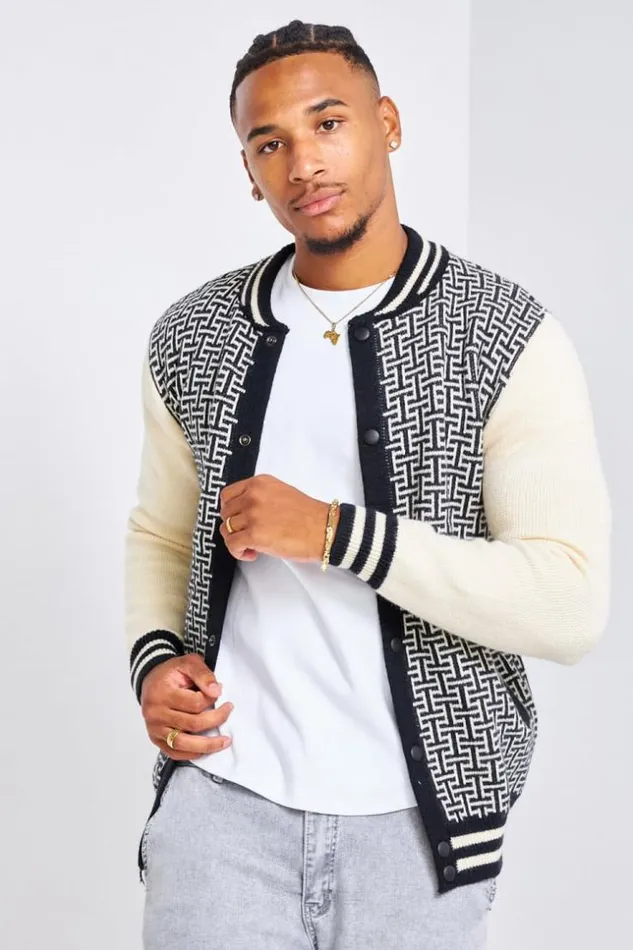 Men Veste Noire En Laine Motif Grec Black Brentiny Paris Jackets