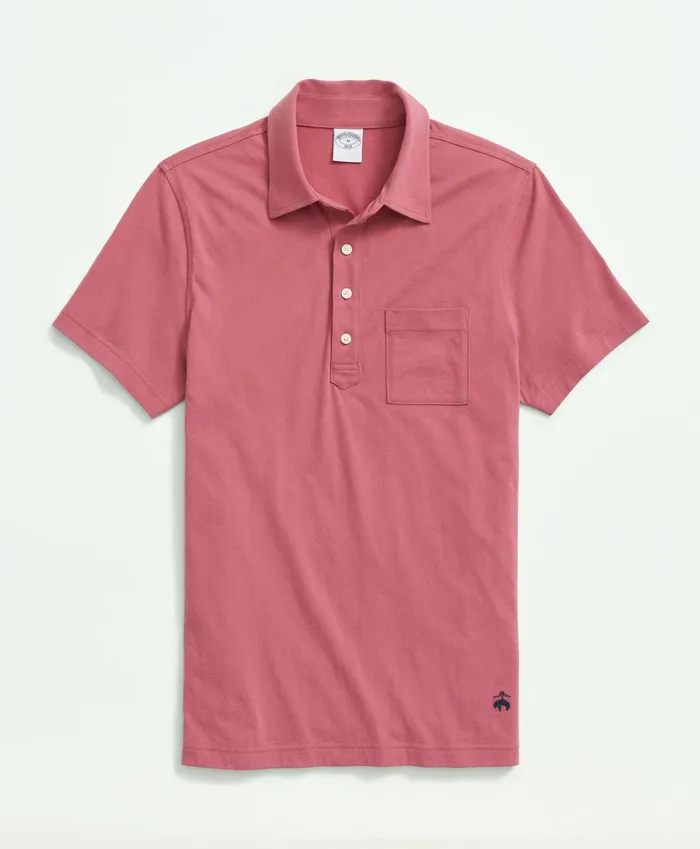 Men Washed Cotton Jersey Polo Shirt Dark Pink Brooks Brothers Polo and Rugby Shirts