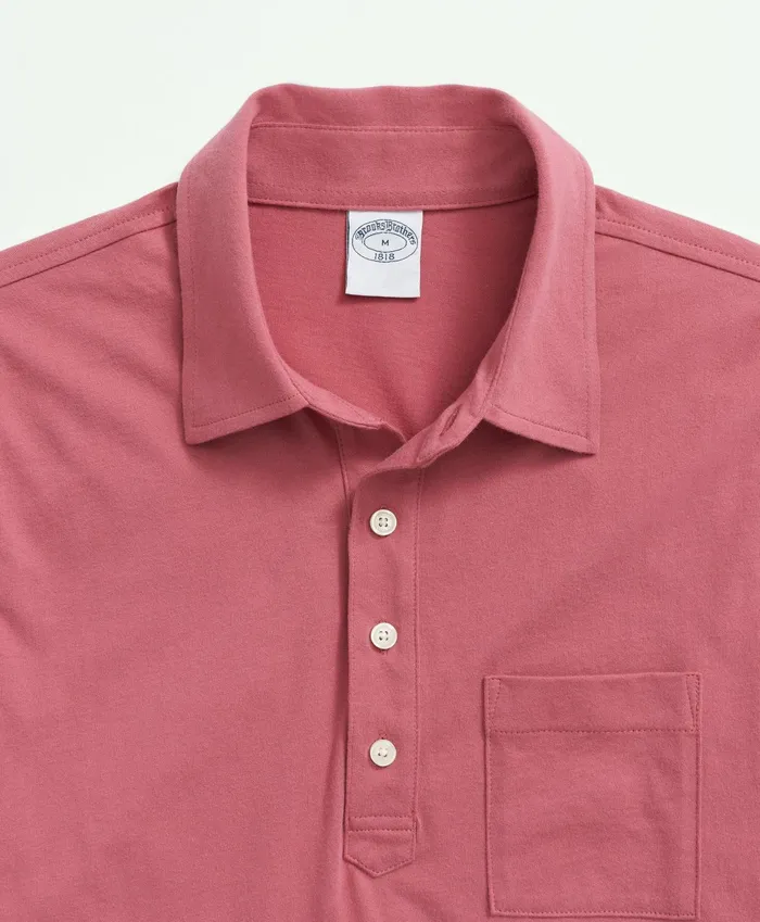 Men Washed Cotton Jersey Polo Shirt Dark Pink Brooks Brothers Polo and Rugby Shirts