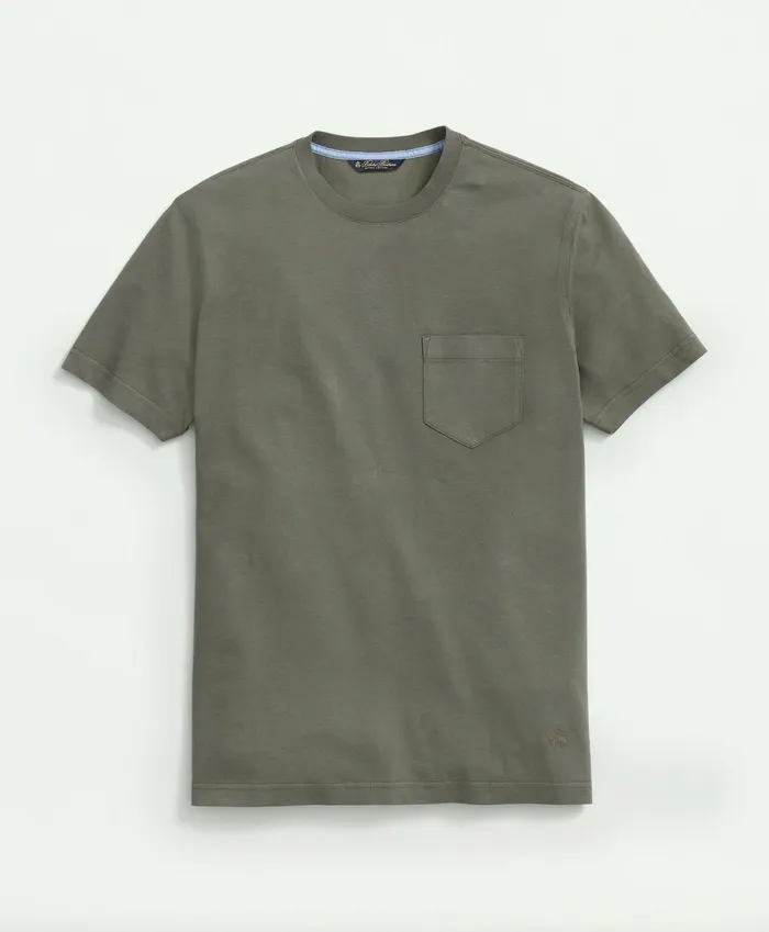 Men Washed Supima Cotton Pocket Crewneck TShirt Medium Green Brooks Brothers TShirts and Sweats Men Washed Supima Cotton Pocket Crewneck TShirt Medium Green Brooks Brothers TShirts and Sweats