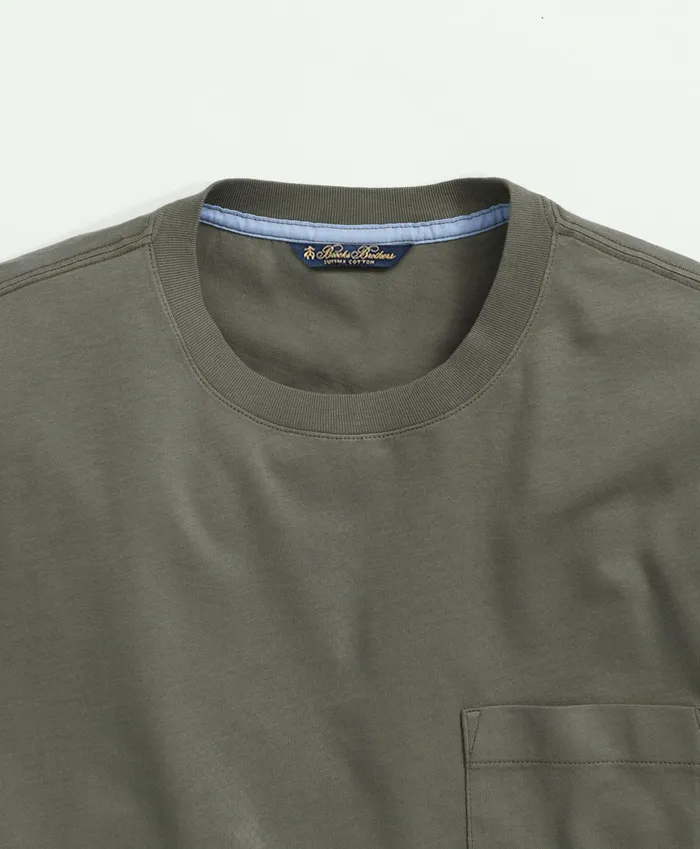 Men Washed Supima Cotton Pocket Crewneck TShirt Medium Green Brooks Brothers TShirts and Sweats