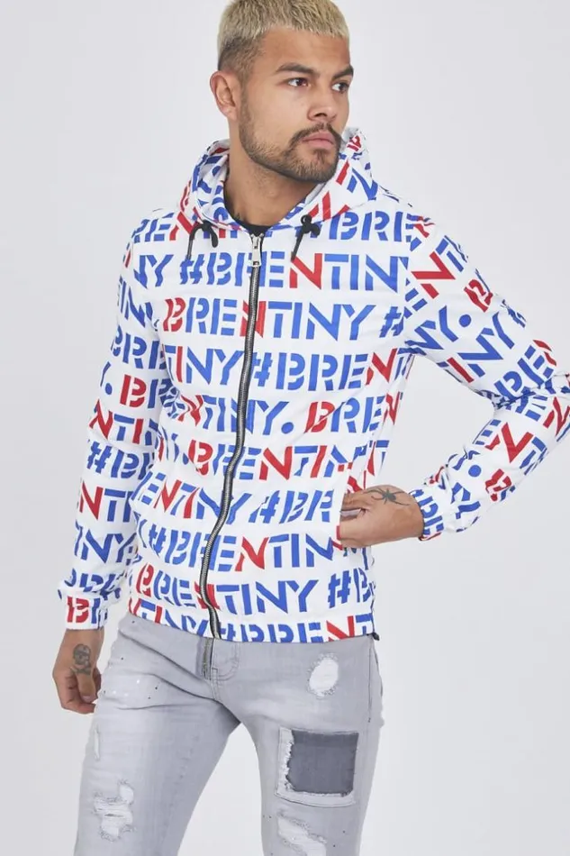 Men White Jacket With Brentiny Blue Red Print White Brentiny Paris Jackets
