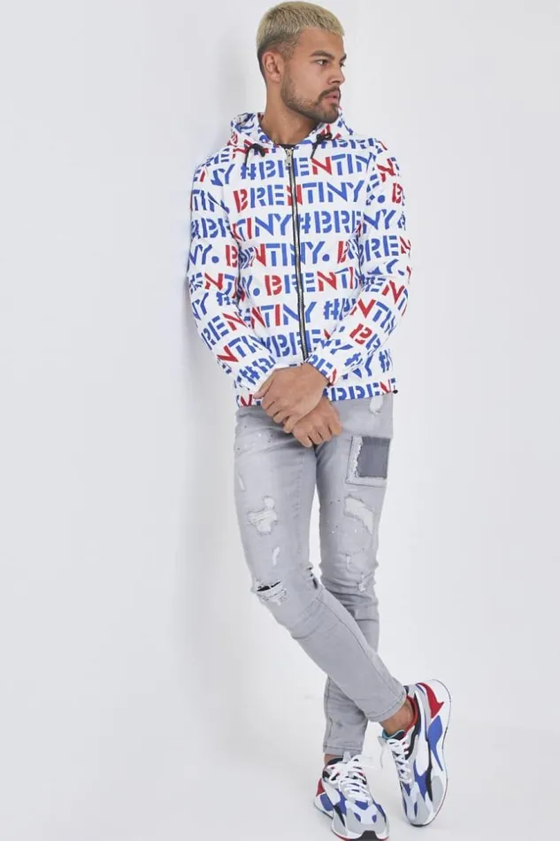 Men White Jacket With Brentiny Blue Red Print White Brentiny Paris Jackets