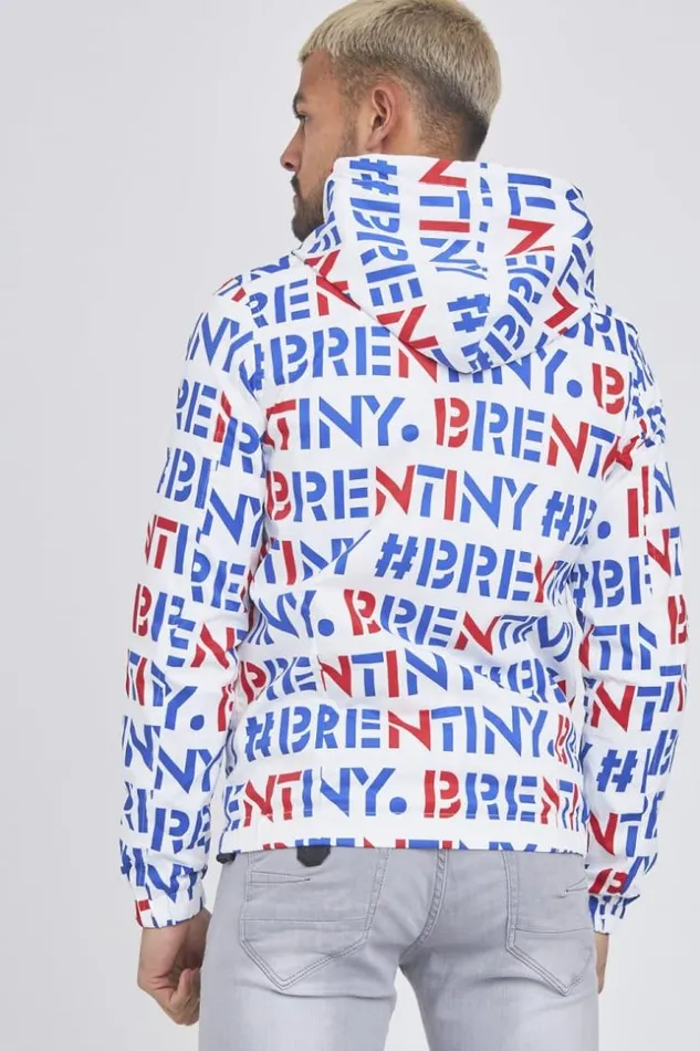 Men White Jacket With Brentiny Blue Red Print White Brentiny Paris Jackets