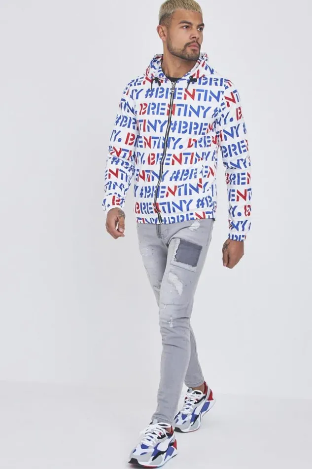 Men White Jacket With Brentiny Blue Red Print White Brentiny Paris Jackets
