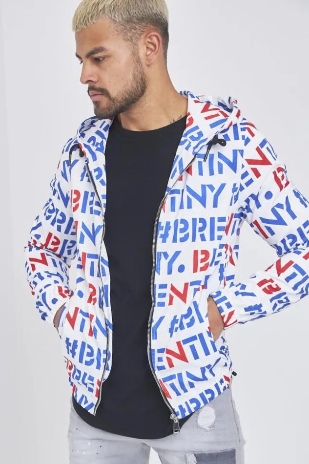 Men White Jacket With Brentiny Blue Red Print White Brentiny Paris Jackets