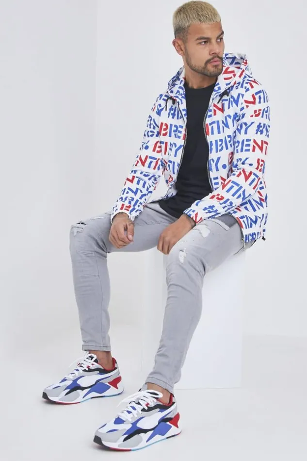 Men White Jacket With Brentiny Blue Red Print White Brentiny Paris Jackets
