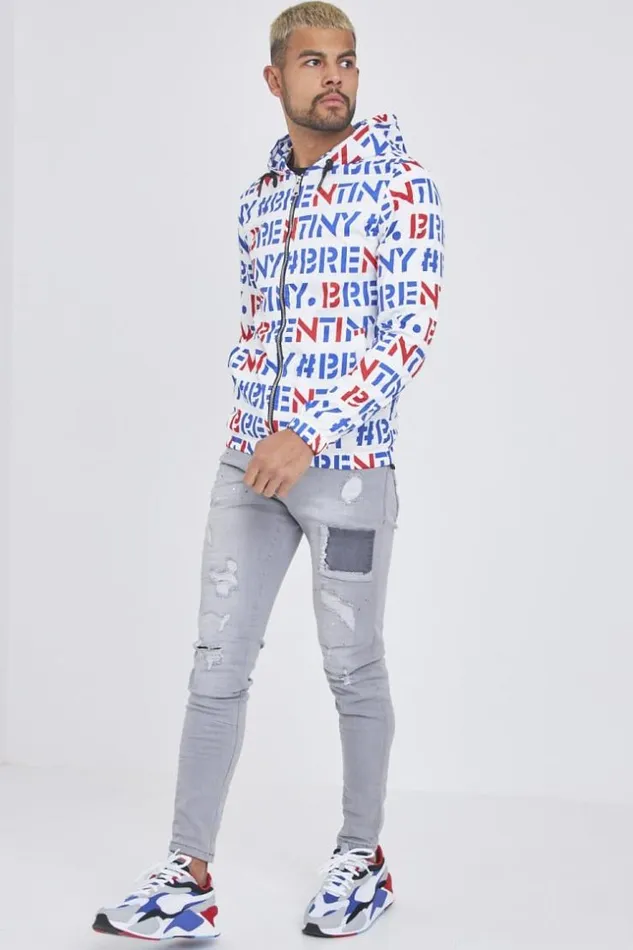 Men White Jacket With Brentiny Blue Red Print White Brentiny Paris Jackets
