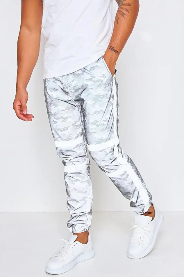 Men White Reflective Project X Joggers White Brentiny Paris Jogging Bottoms