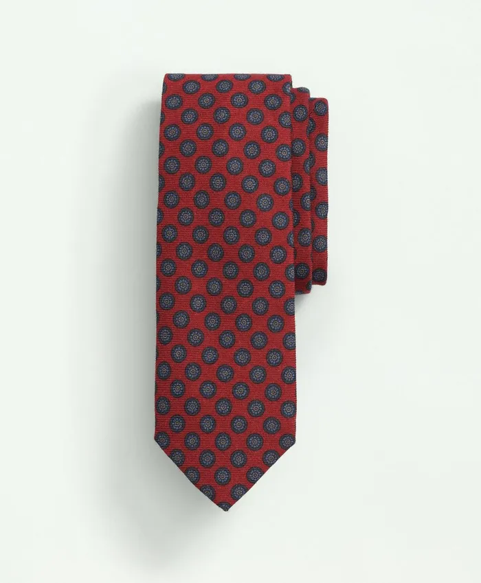 Men Wool Flower Medallion Tie Redblue Brooks Brothers Ties and Pocket Squares