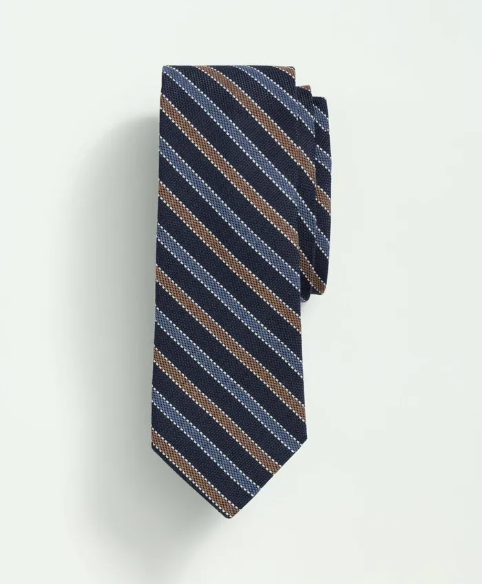 Men Wool Silk Framed Striped Tie Navy Multi Brooks Brothers Ties and Pocket Squares
