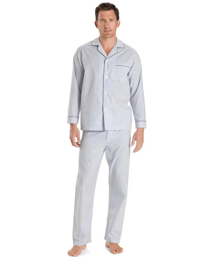 Men WrinkleResistant Blue Stripe Pajamas Light Blue Brooks Brothers Pajamas and Robes