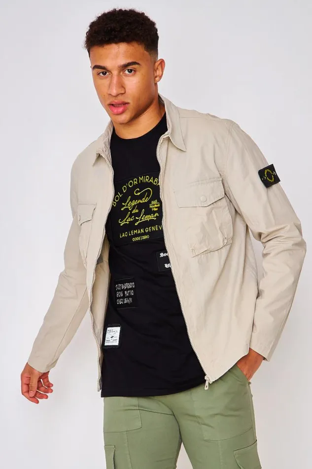 Men Zipped Overshirt In Beige Beige Brentiny Paris Shirts