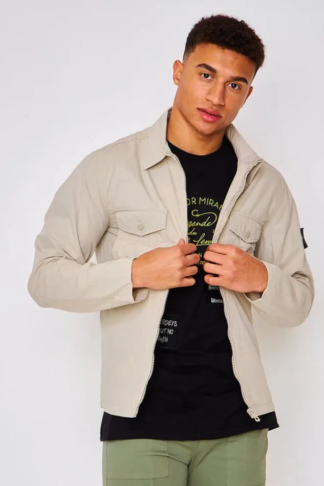 Men Zipped Overshirt In Beige Beige Brentiny Paris Shirts
