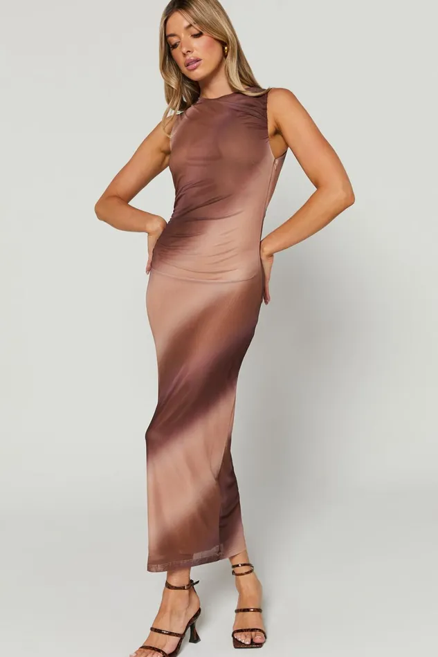 Merialyn Midi Dress 8211 High Neck Bodycon Dress In Brown Women Showpo Dresses
