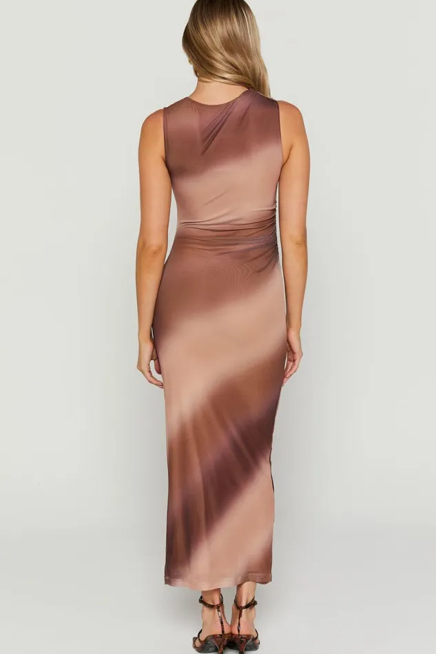 Merialyn Midi Dress 8211 High Neck Bodycon Dress In Brown Women Showpo Dresses
